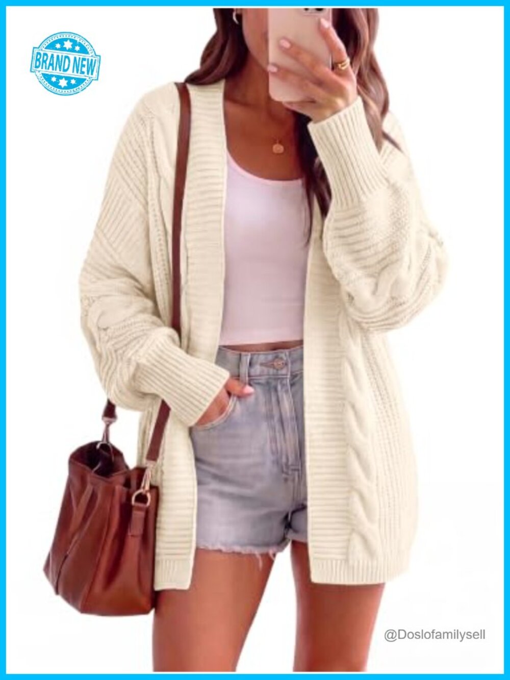 Women's Batwing Sleeve Open Front Cable Knit Cardigan Sweater